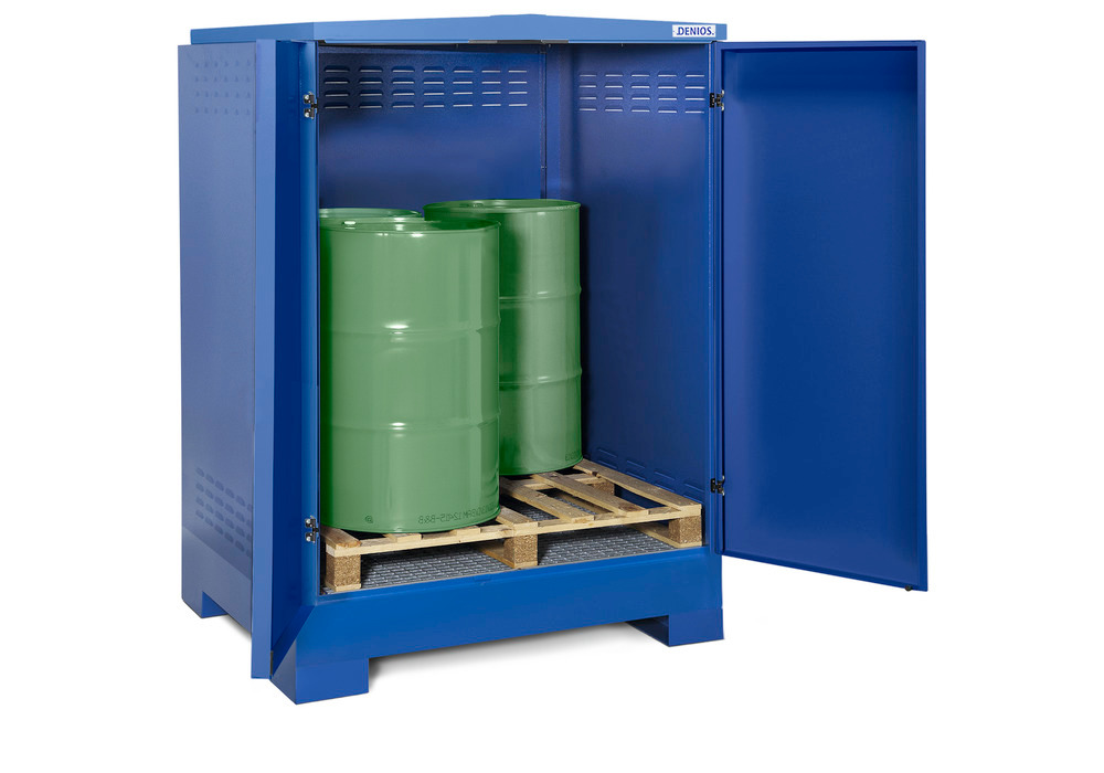 Gevaarstoffendepot Cubos, voor 4 vaten van 200 liter, gelakt, blauw, type XL-4.2 - 1