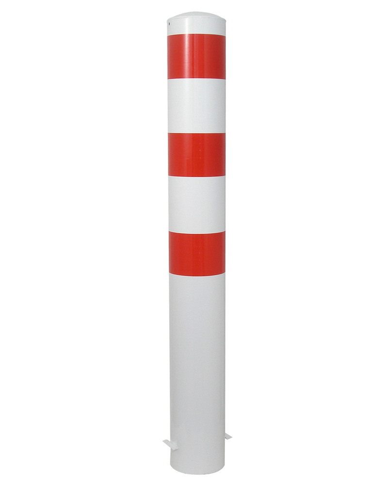 Afzetpaal, staal, wit gecoat, 3 rode strepen, Ø 152, H 2000 mm, voor plaatsing in beton - 1