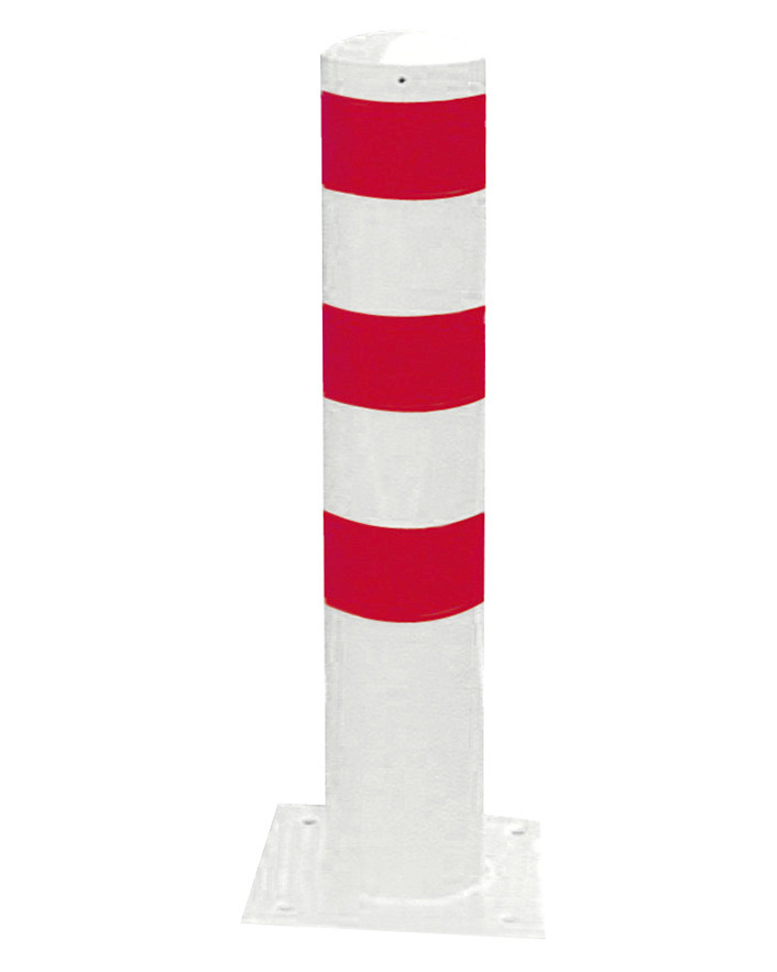 Barrier post in steel, galv., coated white, 3 red stripes, dm 273, H 1500 mm, for use w anchor bolts