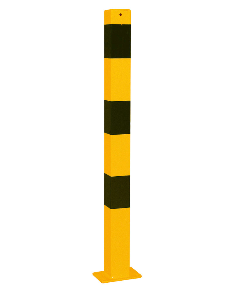 Vipbar afspærringsstolpe, galv. stål, gul lakeret, sorte striber, 70 x 70 mm, højde 1000 mm - 1