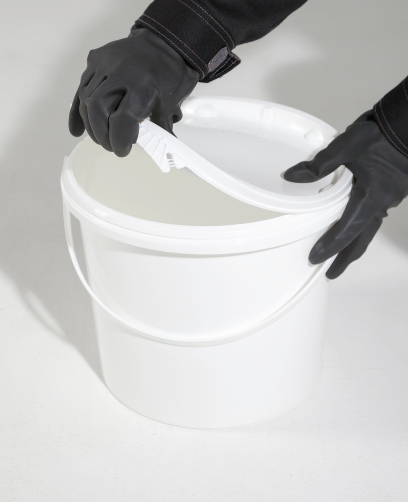 UN kbelík z PP, objem 5,5 litrů, bílý s víkem a plastovým madlem, BJ = 10 kusů - 3