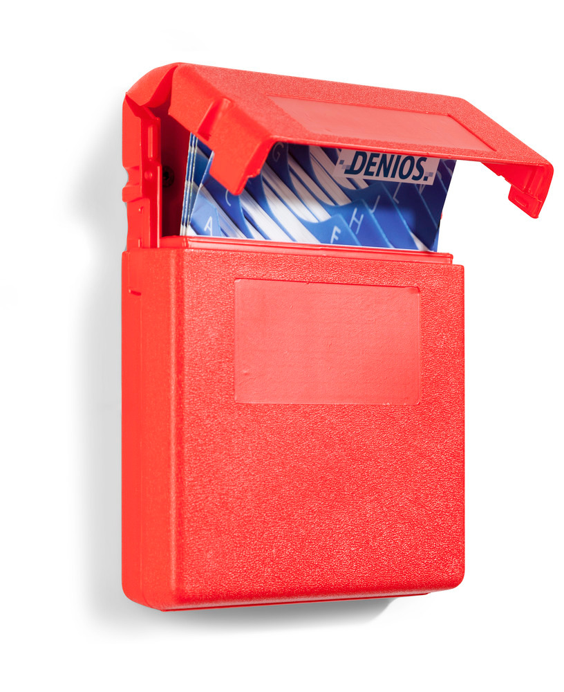 Document box in plastic (PE), red, opening at top