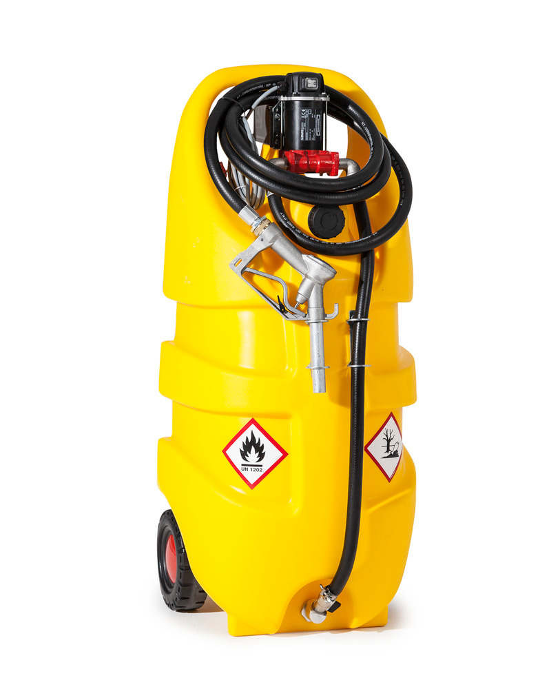 Depósito portátil tipo caddy para diesel, volumen de 110l, bomba eléctrica de 12V, amarillo - 1