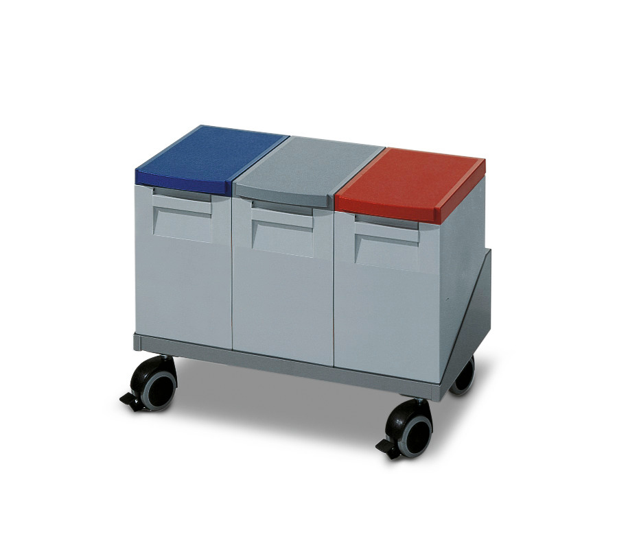Estación de reciclaje con cajas de almacenamiento de 3 x 15 l y con un carro con ruedas - 1