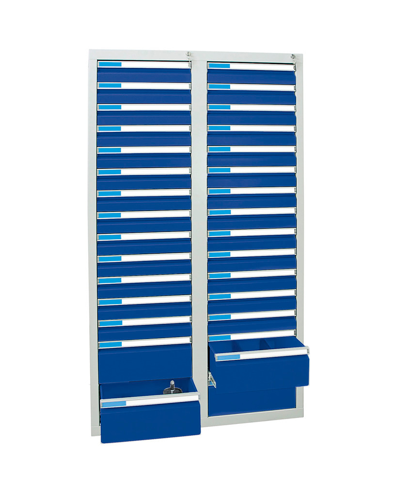 Laatikostokaappi Esta, jossa 30 vetolaatikkoa, harmaa/sininen, L 1000 mm, K 1800 mm