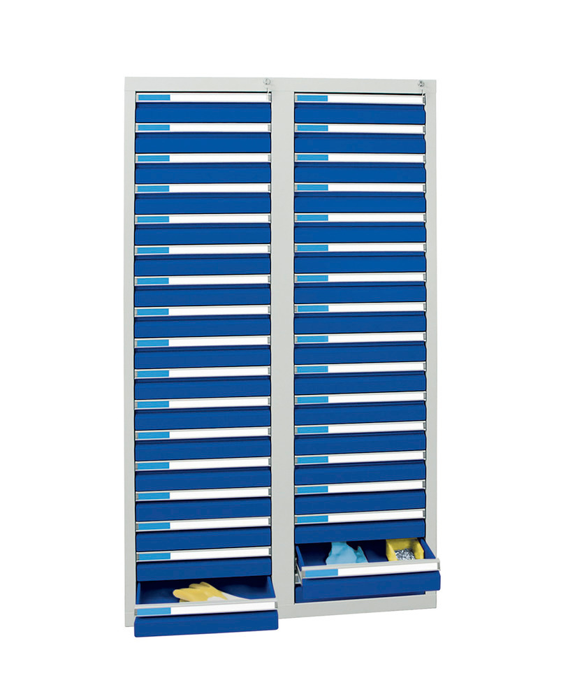 Schubladenschrank Esta mit 34 Schubladen, grau/blau, B 1000 mm, H 1800 mm - 1