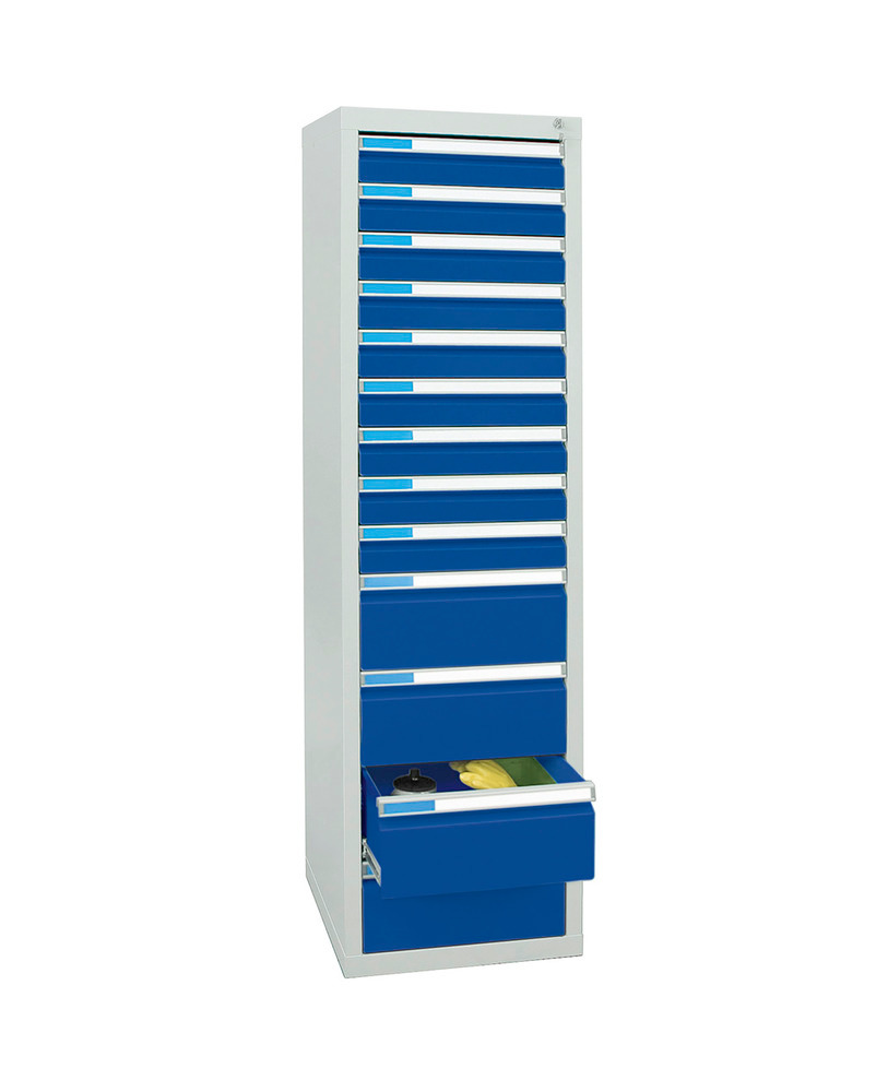 Drawer cabinet Esta with 13 drawers, grey/blue, W 500 mm, H 1800 mm - 1