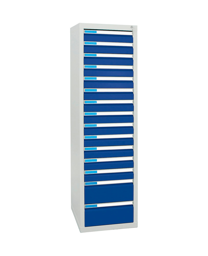 Dielenská skriňa na náradie Esta, 15 zásuviek, sivo-modrá, šírka 550 mm, výška 1800 mm - 2