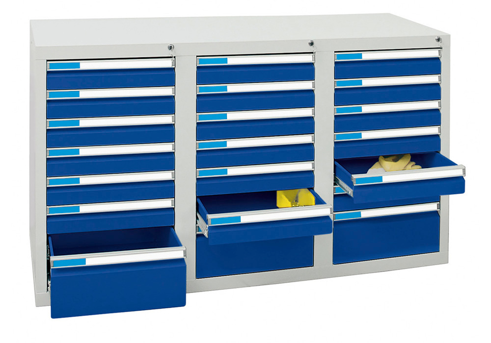 Dílenská skříň na nářadí Esta, 21 zásuvek, šedo-modrá, šířka 1000 mm, výška 900 mm - 1