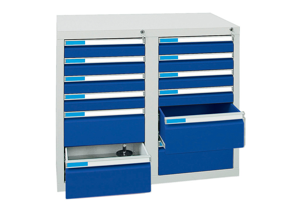 Schubladenschrank Esta mit 12 Schubladen, grau/blau, B 1000 mm, H 900 mm - 1