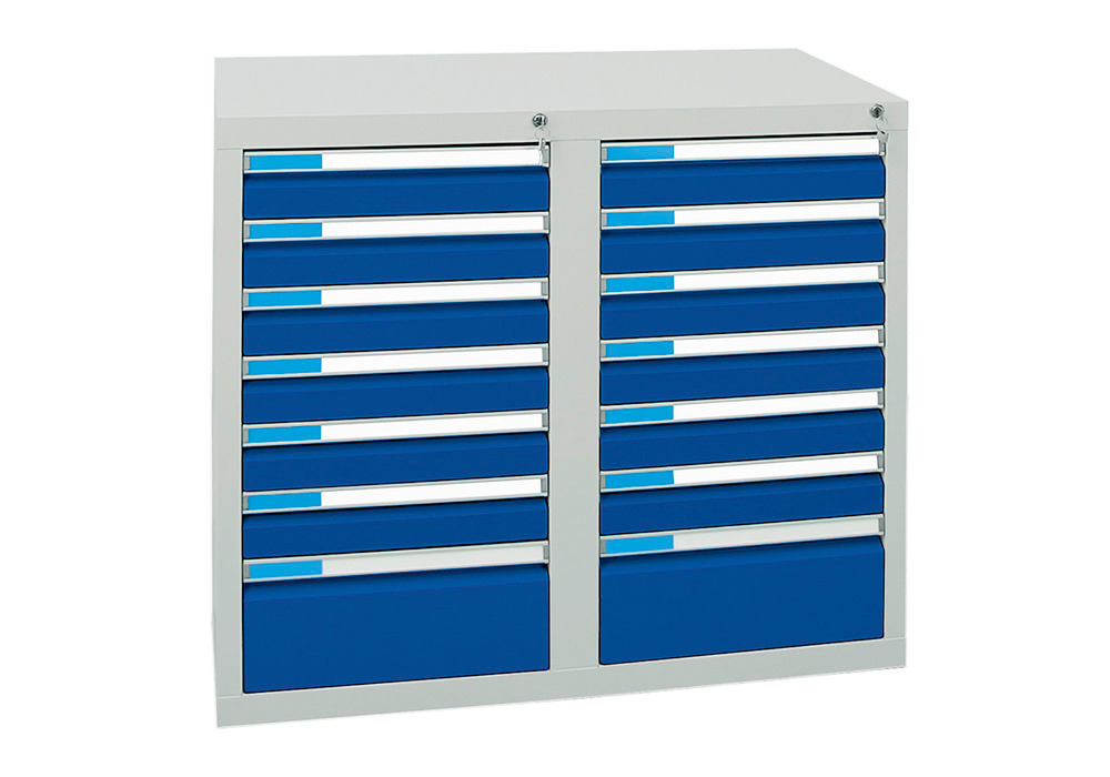 Armoire à tiroirs Esta, avec 14 tiroirs, gris/bleu, L = 1000 mm, H = 900 mm - 2