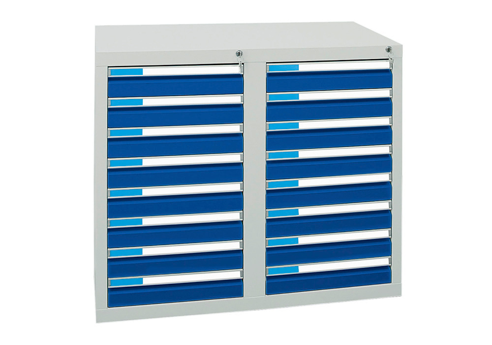 Laatikostokaappi Esta, jossa 16 vetolaatikkoa, harmaa/sininen, L 1000 mm, K 900 mm - 2