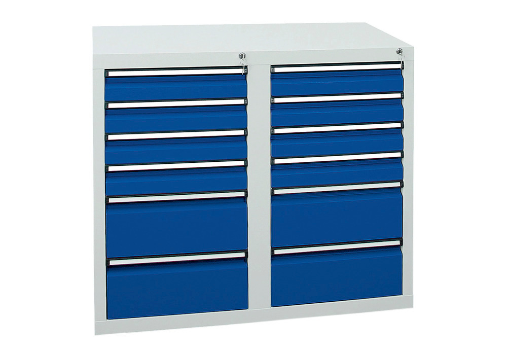 Drawer cabinet Model SDC 410, with 12 drawers, light grey/light blue, W 1000 mm, H 900 mm - 1