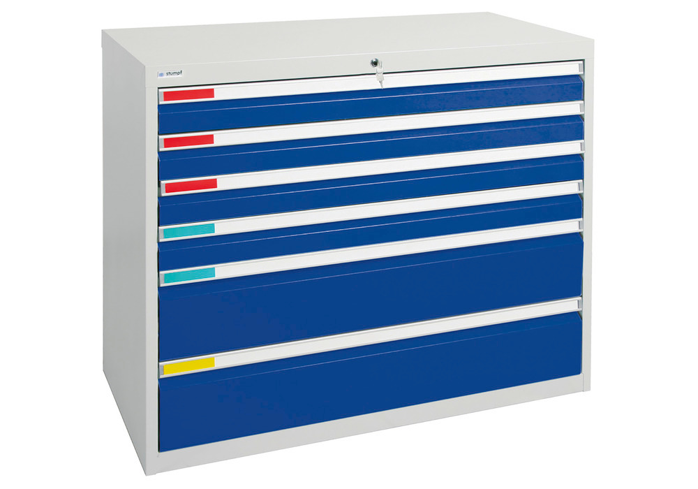 Drawer cabinet Movaflex 500, 6 drawers, light grey/gentian blue, W 1000 mm, H 900 mm - 1