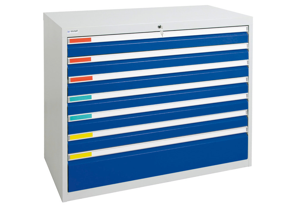 Drawer cabinet Movaflex 500, 7 drawers, light grey/gentian blue, W 1000 mm, H 900 mm - 1
