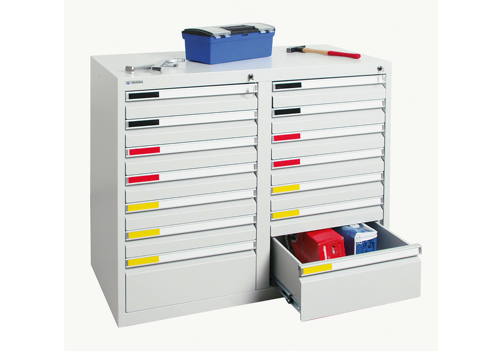 Drawer cabinet Movaflex 500, 14 drawers, light grey, W 1000 mm, H 900 mm - 1