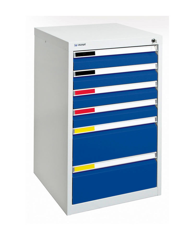 Drawer cabinet Movaflex 500, 6 drawers, light grey/gentian blue, W 500 mm, H 900 mm - 1
