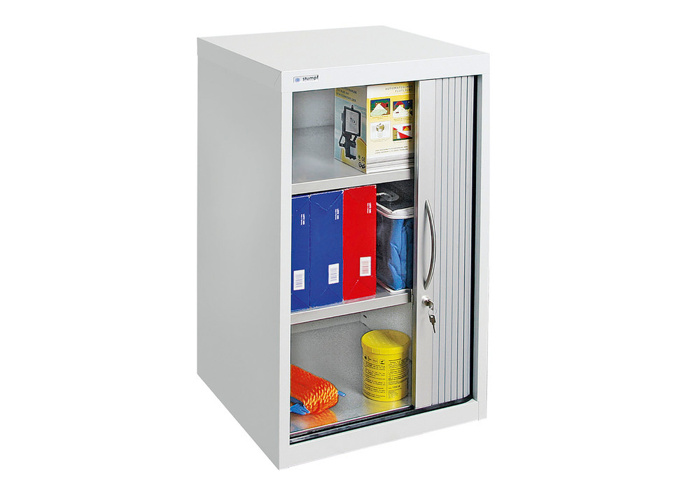 Roller shutter cabinet Esta, 2 shelves, body light grey, shutter white alu, W 500 mm, H 900 mm - 1