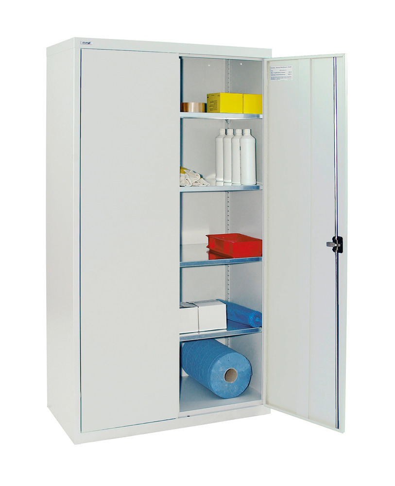 Wing door cabinet Esta, with 4 shelves galv. body and doors light grey, W 1000 mm, H 1800 mm - 1