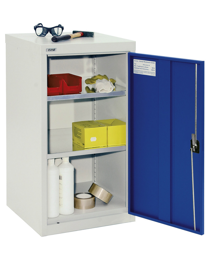 Wing door cabinet Esta, 2 galv. shelves body light grey, door blue, W 500 mm, H 900 mm - 1