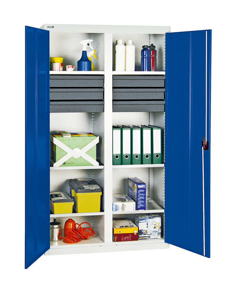 Szafa narzędziowa i materiałowa Professional 3000, 6 szuflad, 6 wannopółek, szaro-niebieska, 1000 mm - 1