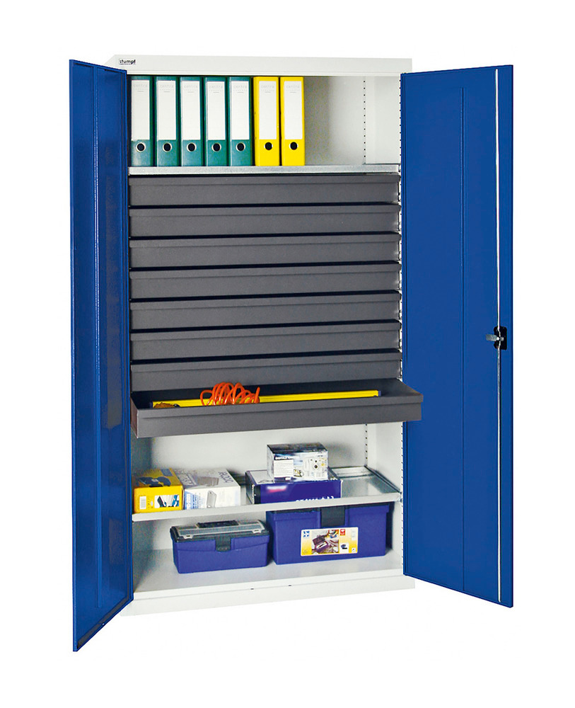 Tool and equipment cabinet Professional 3000, 8 drawers, 2 spill trays, grey/blue, W 1000 mm - 1