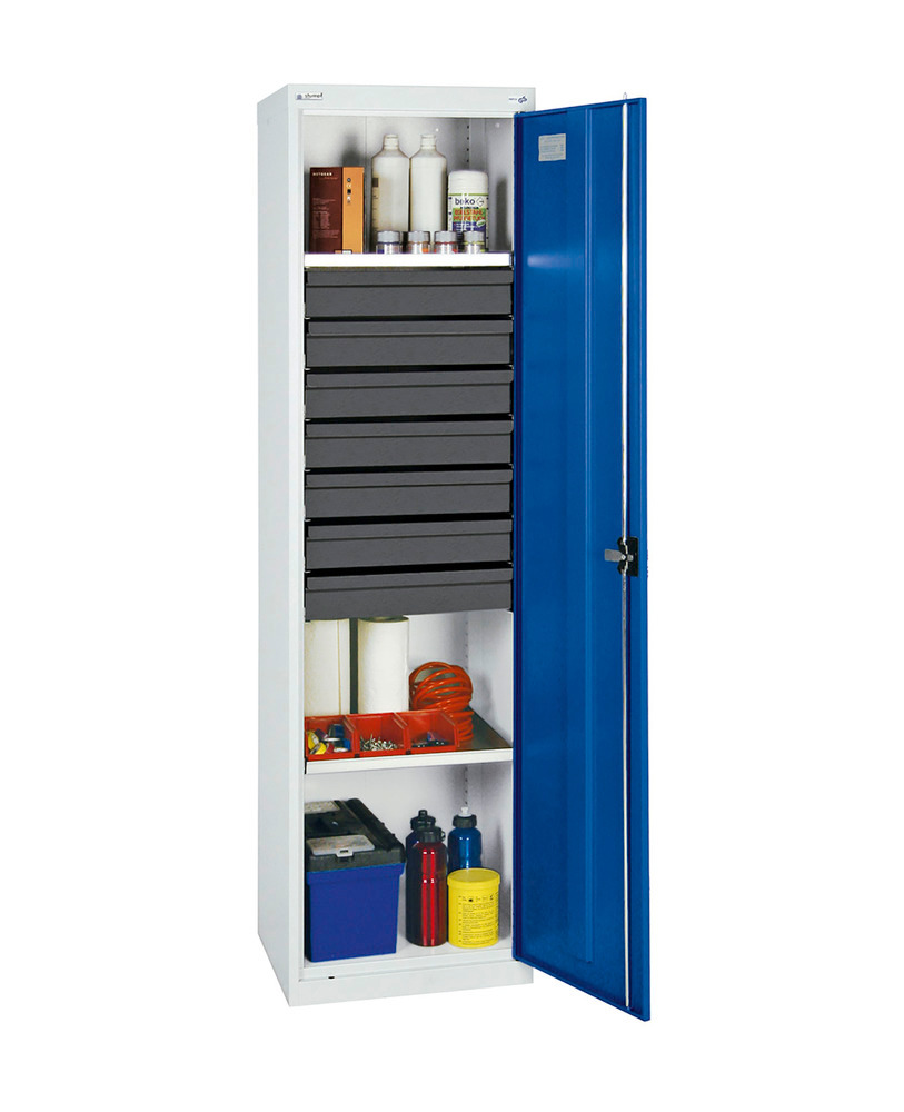 Szafa narzędziowa i materiałowa Professional 3000, 7 szuflad, 2 wannopółki, szaro-niebieska, 500 mm