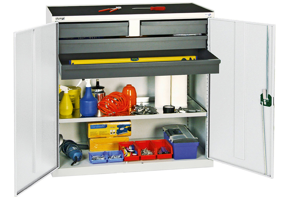 Werkzeug- u. Materialschrank Professional 3000, mit 4 Schubladen, 1 Wannenboden, grau, B 1000 mm - 1