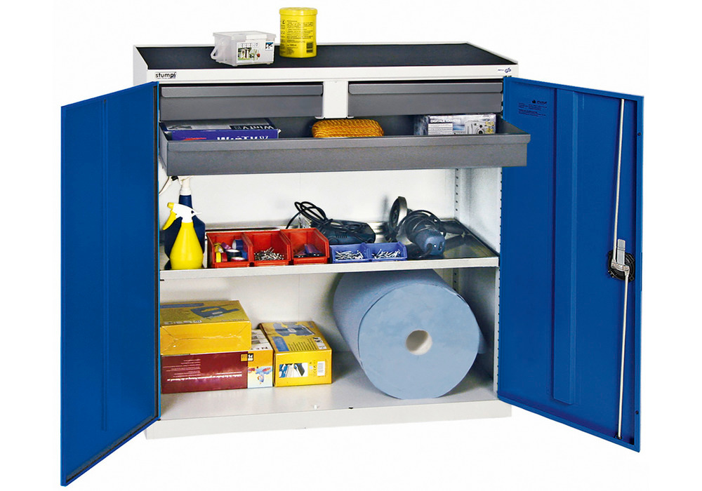 Armoire pour matériel Professionnel 3000, 3 tiroirs, 1 bac-étagère, gris/bleu, L = 1000 mm - 1