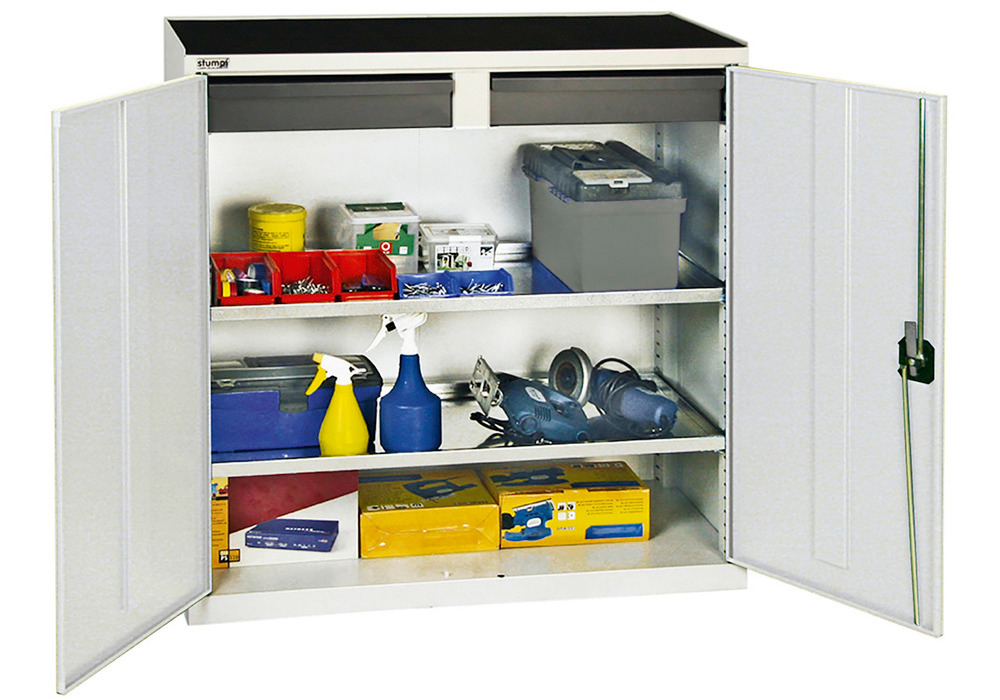 Tool and equipment cabinet Professional 3000, 2 drawers, 2 spill trays, grey, W 1000 mm - 1