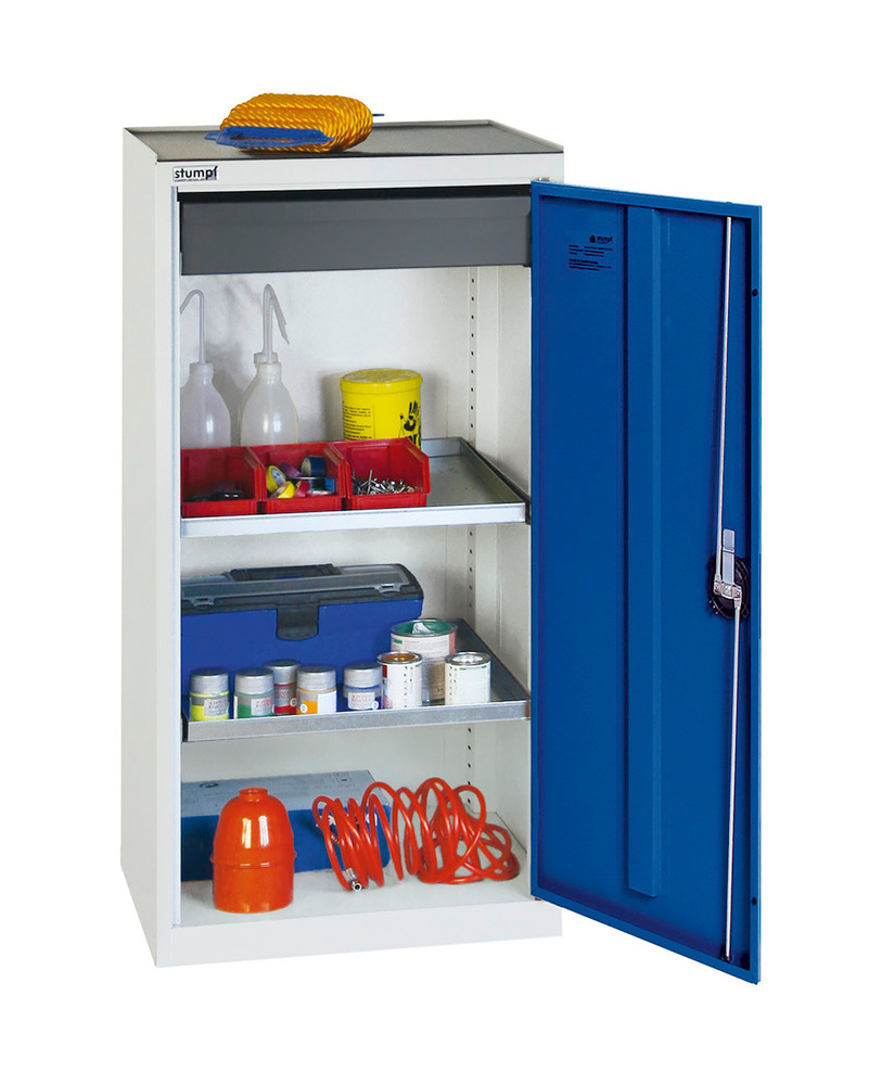 Tool and equipment cabinet Professional 3000, 1 drawer, 2 spill trays, grey/blue, W 500 mm - 1