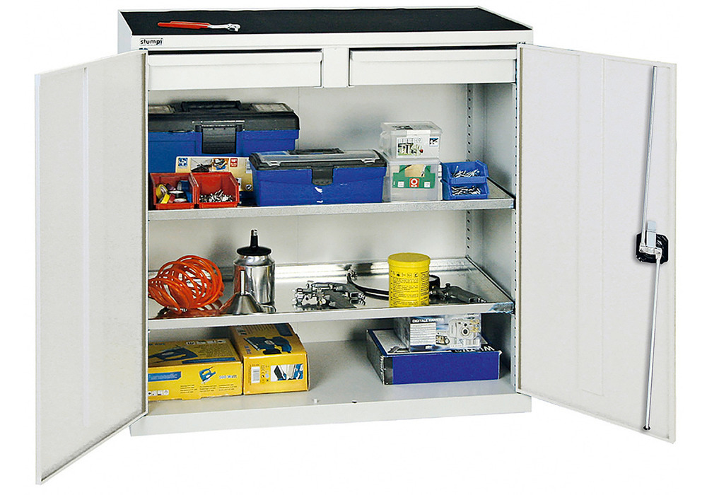 Armário ferramentas e materiais Professional 2000, 2 gavetas e 2 estantes, cinza, A 1000 mm - 1