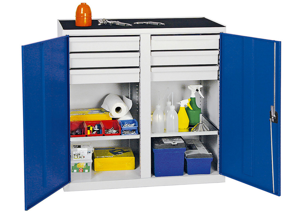Tooling and equipment cabinet Professional 2000, 6 drawers and 2 shelves, grey/blue, W 1000 mm - 1