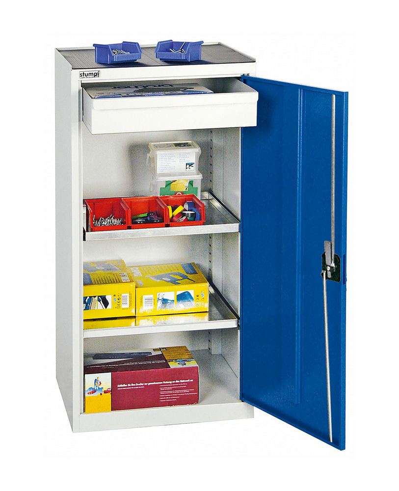 Armario herramientas y materiales Professional 2000, con 1 cajón y 2 estantes, gris/azul, A 500 mm - 1
