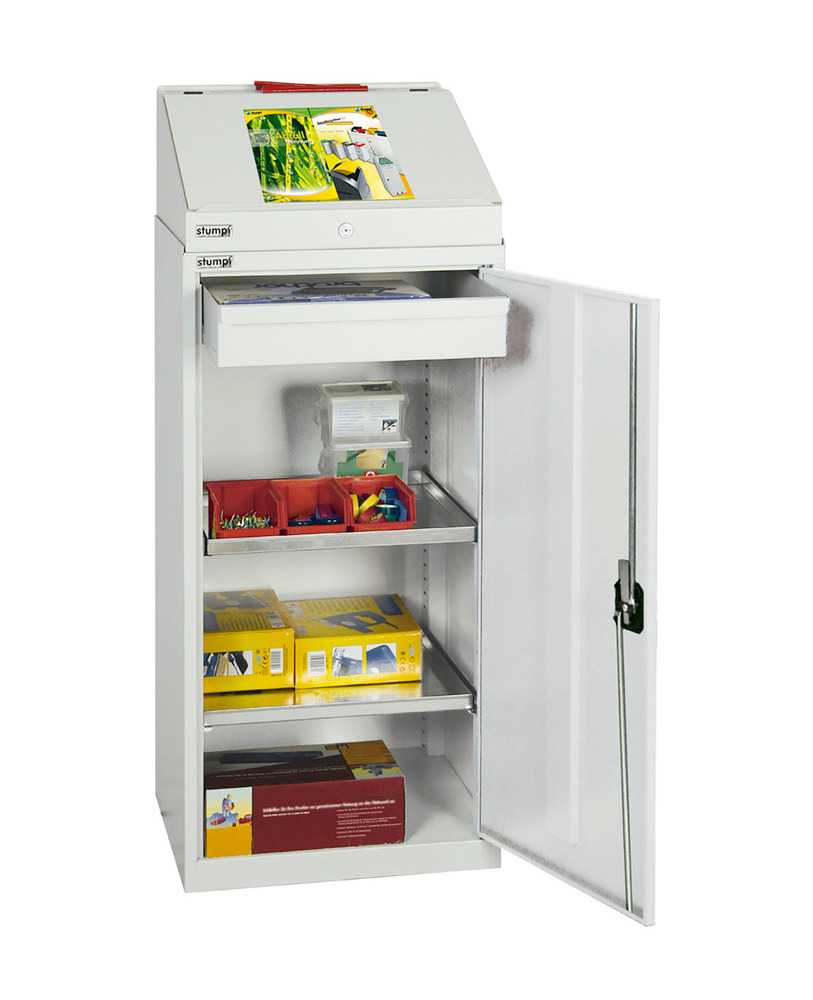 Skrivepult med skab, 1 skuffe, 2 hylder, kabinet og dør grå - 1