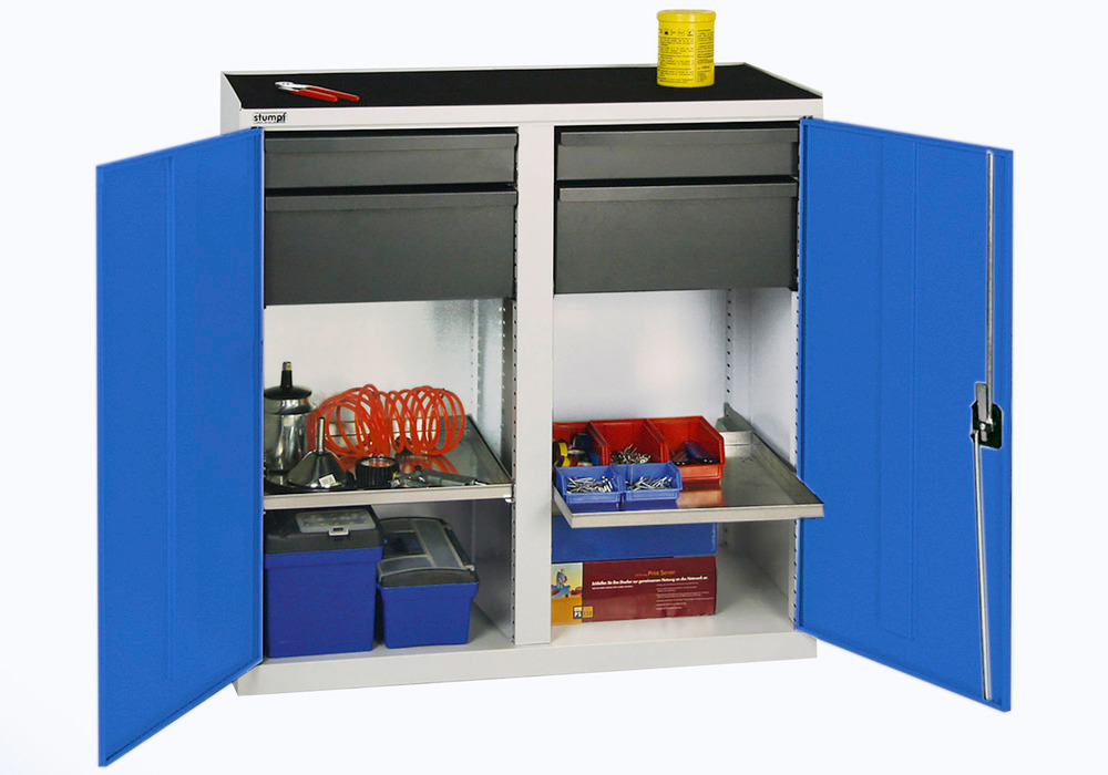 Tool and equipment cabinet Professional 3000, 4 drawers, 2 spill trays, grey/blue, W 1000 mm - 1