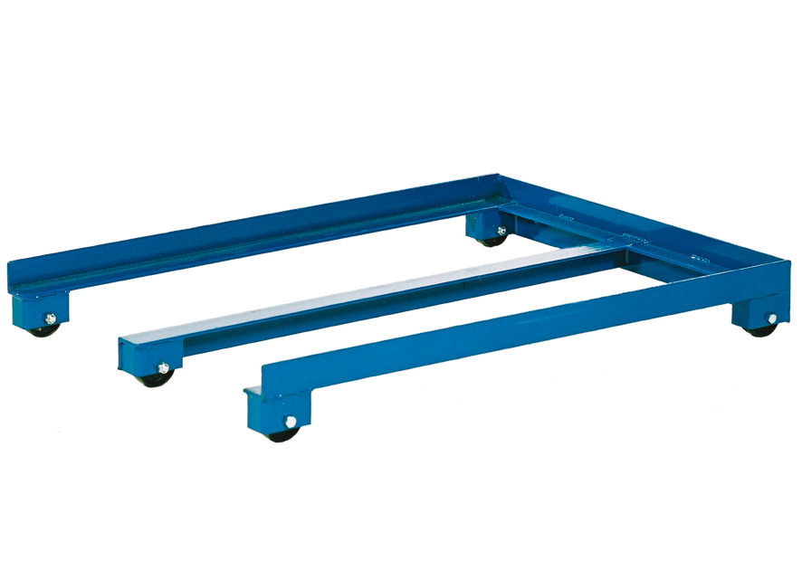 Euro pallet dolly KM, geschikt voor pallettruck, blauw, 5 nylon wielen, lage hoogte 150 mm, 1000 Kg - 1
