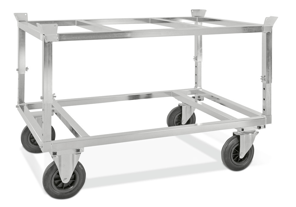 Chassis KM for Euro pallets, galvanised, height adjustable 655-835 mm, 800 Kg, solid rubber castors - 1