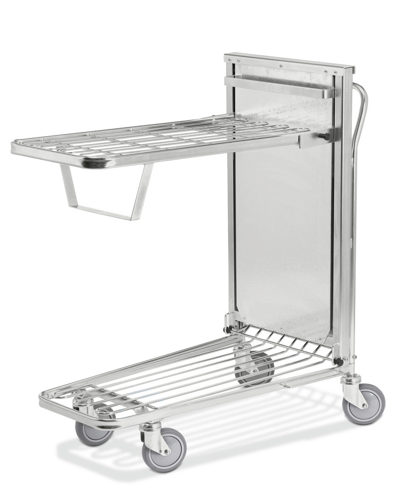 Stores trolley KM, stackable, galv., 2 shelves, auto height adjust, 300 Kg, 960x525 mm,brake - 1