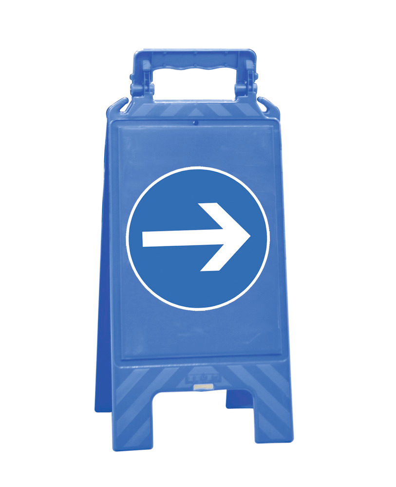 Chevalet d'avertissement, bleu, plastique, signalisation zone obligatoire, flèche directionnelle - 1