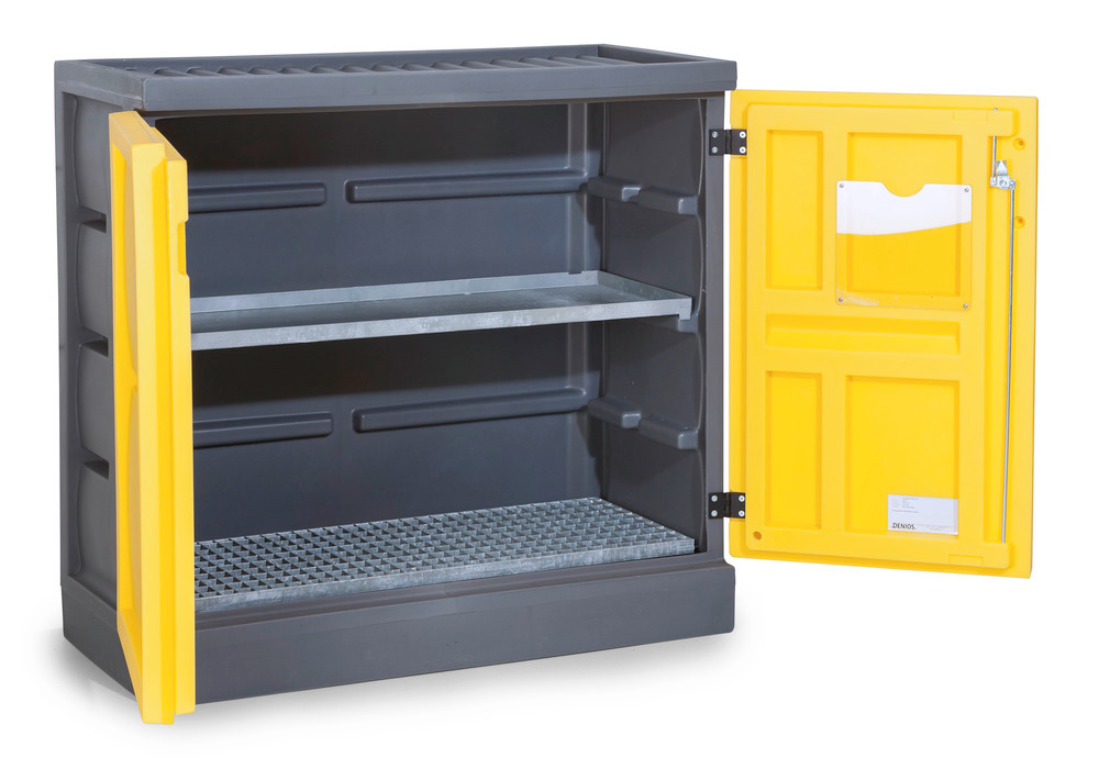Environmental cabinet PolyStore, plastic, W 120 cm, 1 spill pallet, 1 grid galv., Model PS 1211.1.1 - 2
