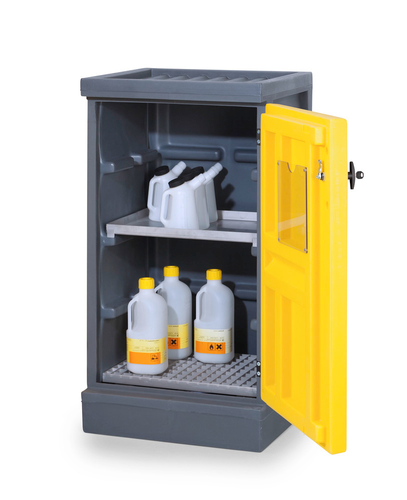 Environmental cabinet PolyStore, plastic, W 60 cm, 1 spill pallet, 1 grid V2A., Model PS 611-1.1 - 1