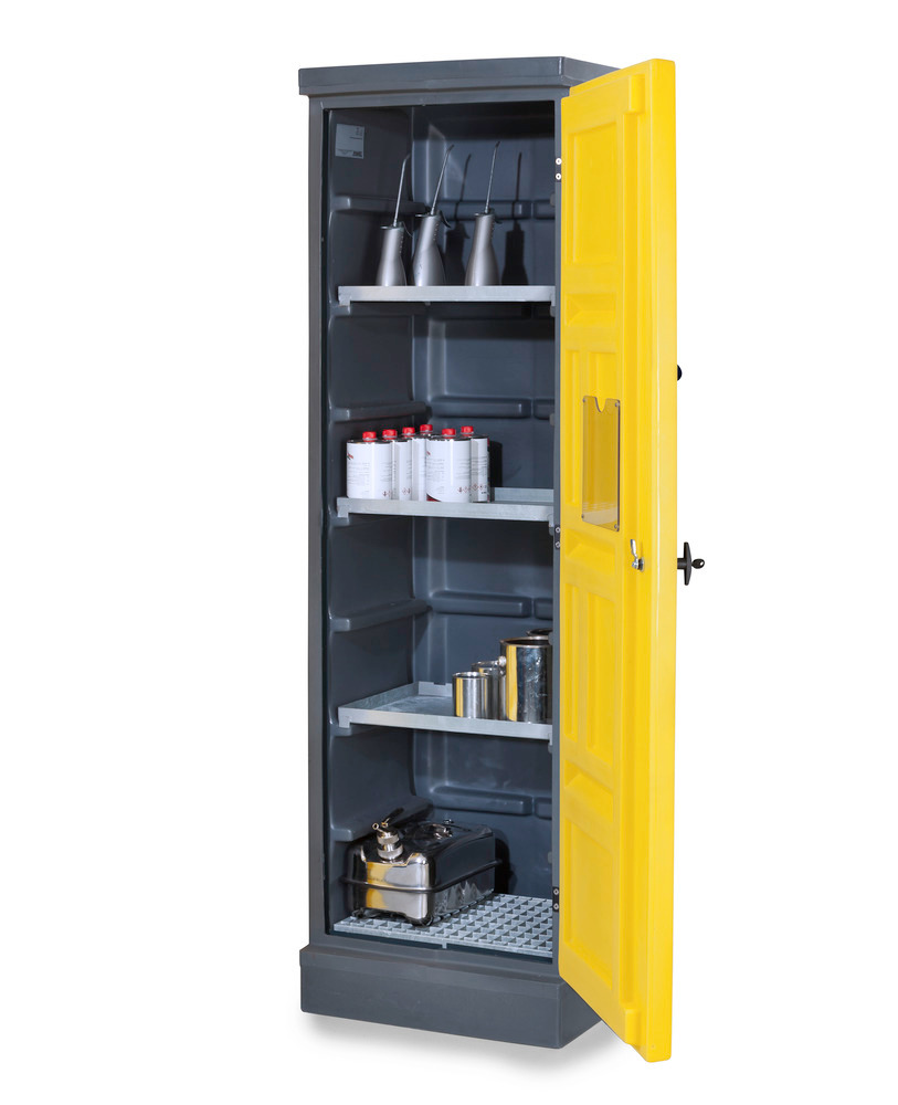 Environmental cabinet PolyStore, plastic, W 60 cm, 3 spill pallets, 1 grid galv, Model PS 620-3.1 - 1