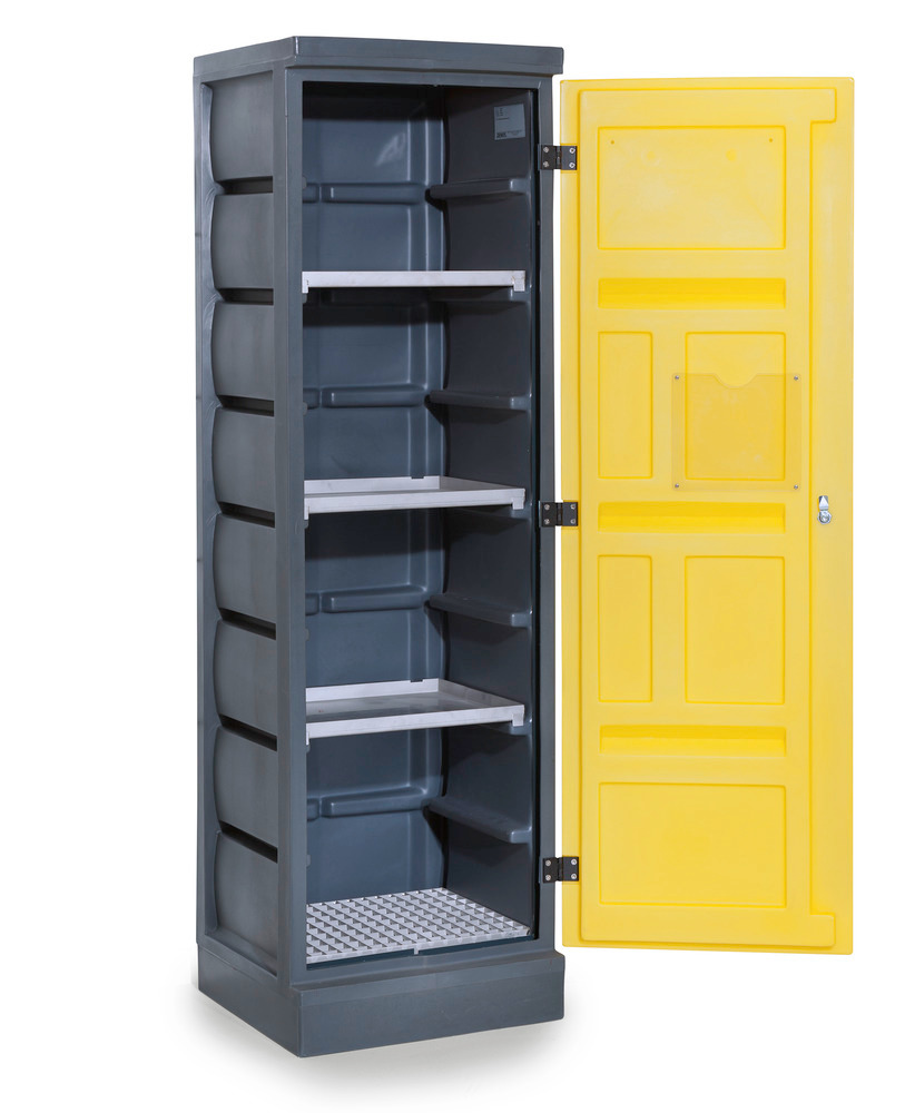 Environmental cabinet PolyStore, plastic, W 60 cm, 3 spill pallets, 1 grid V2A., Model PS 620-3.1 - 2