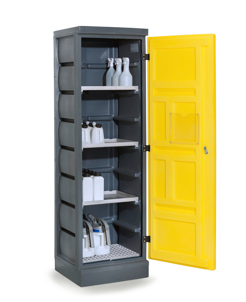 Environmental cabinet PolyStore, plastic, W 60 cm, 3 spill pallets, 1 grid V2A., Model PS 620-3.1