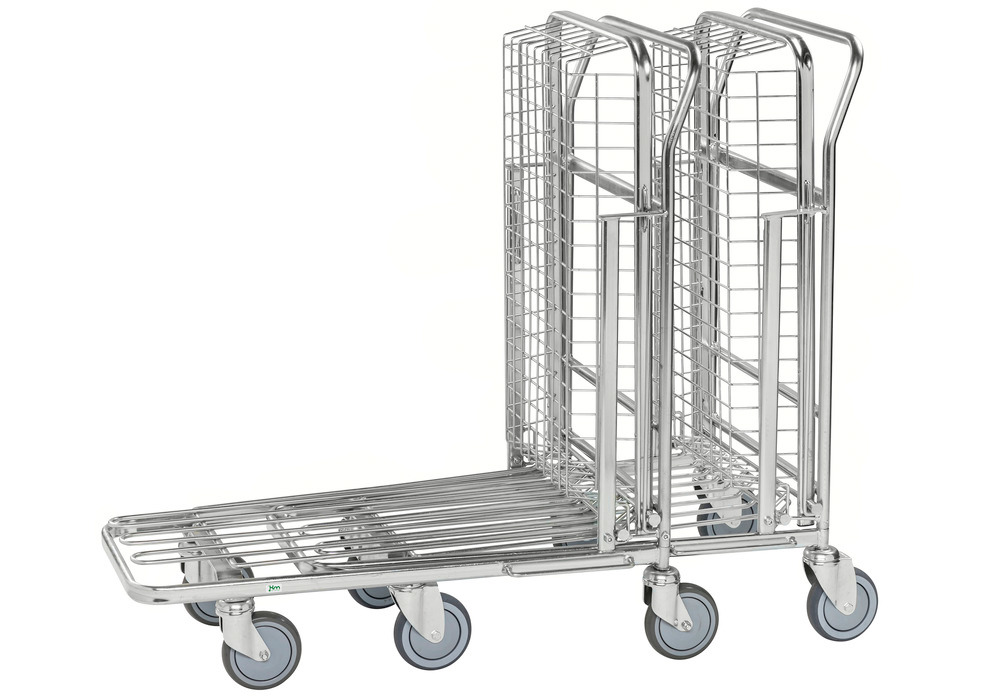 Stores trolley KM, stackable, galvanised, with mesh basket and shelf, 300 Kg, 870x530 mm, brake - 2