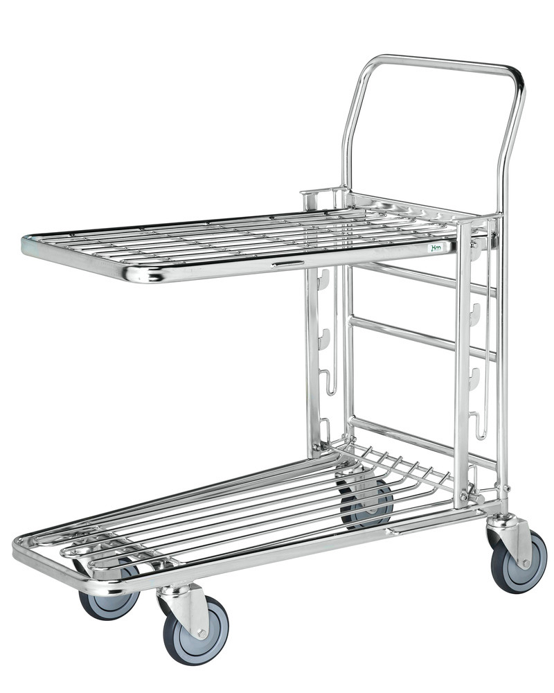Stores trolley KM, stackable, galvanised, 2 shelves,1x height adjustable, 300 Kg, 890x520 mm