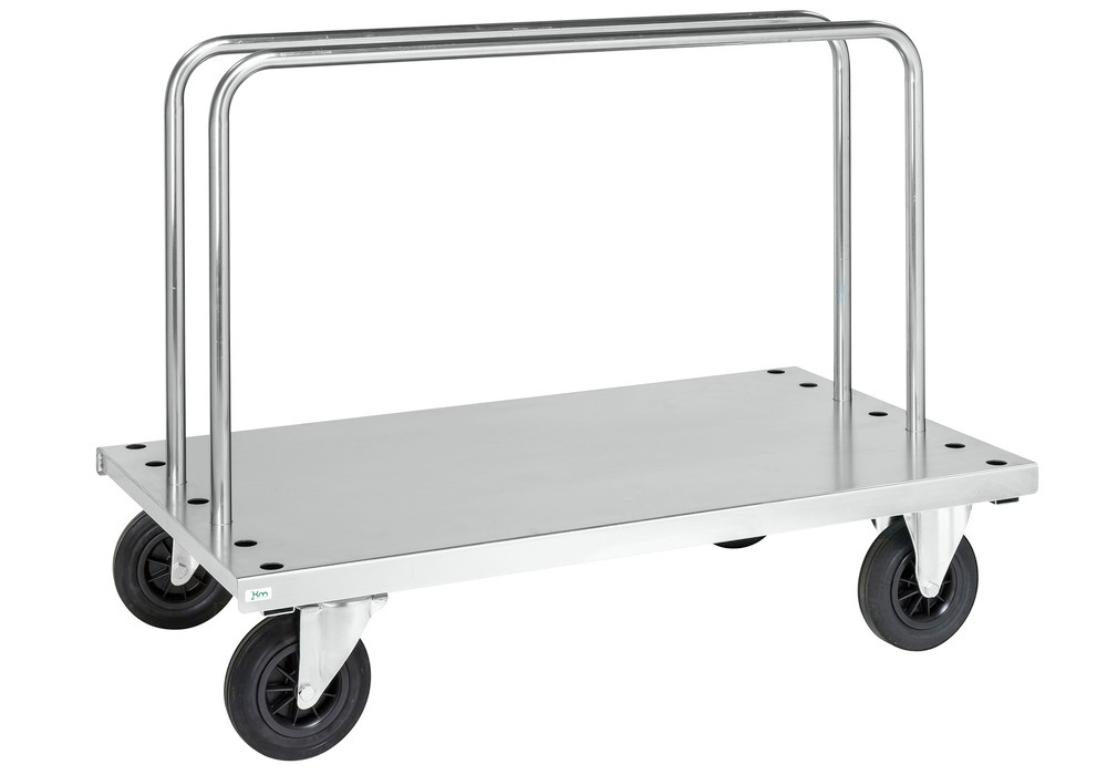 Board trolley KM galv. tubular steel, 500 Kg, 2 tubular frames, 1250x700 mm, solid rubber castors - 1