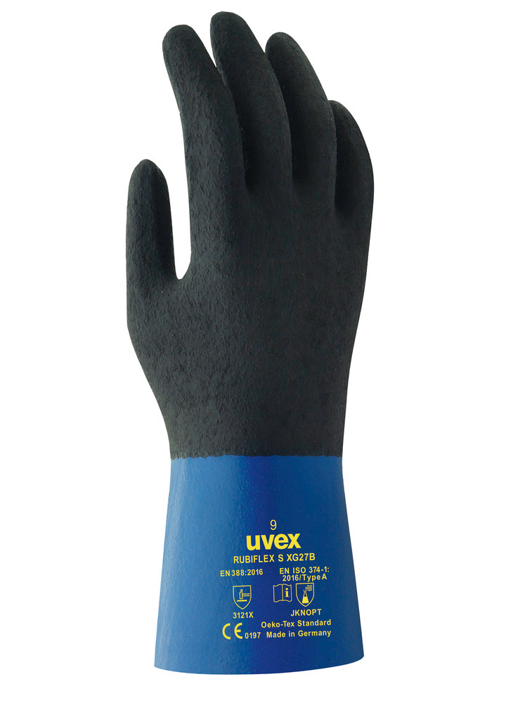 Luvas proteção contra químicos uvex rubiflex S XG - 27B, cat. III, compr. 27 cm, T. 8, 10 pares - 1