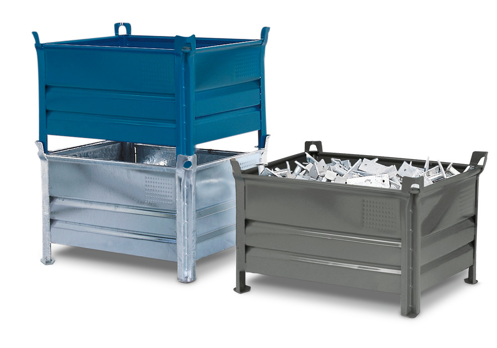 Stacking container SP 8010 Profi in steel, 400 litre volume, blue - 2